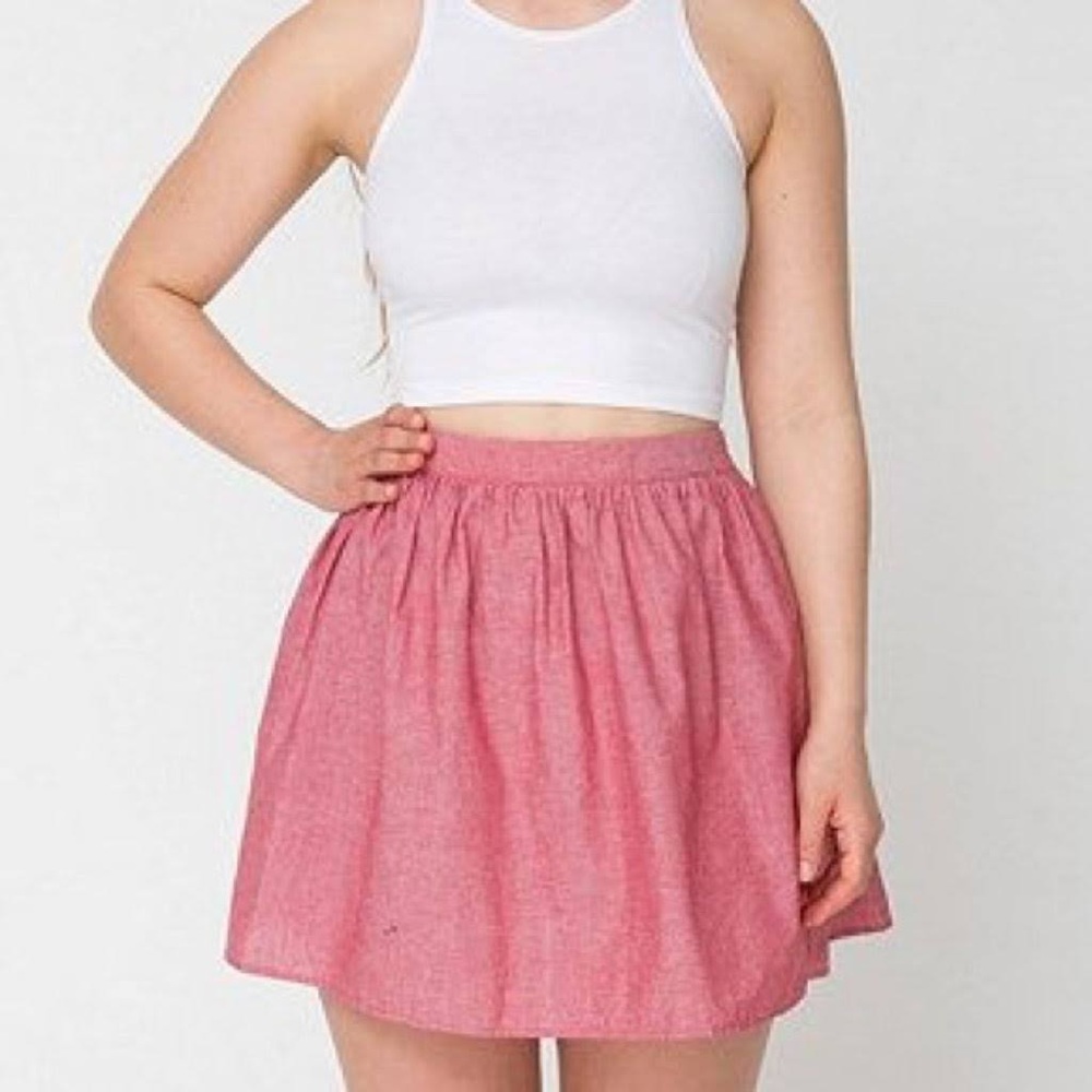 Red American Apparel chambray full woven skirt